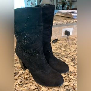 Patrizia Black Jeweled Suede Boots Size 38